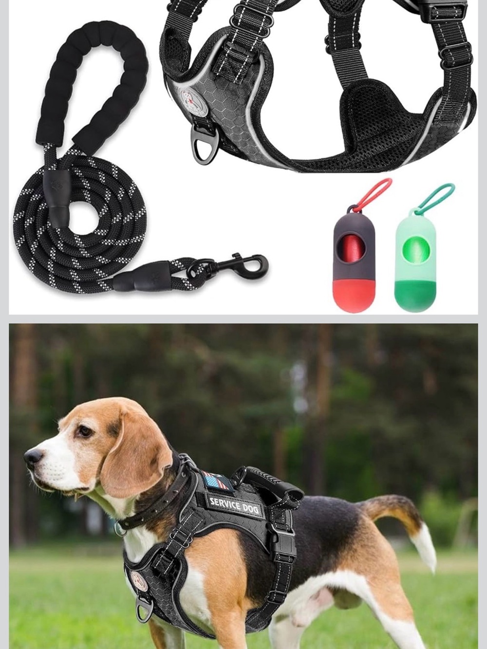 NWT Black Reflective Service Dog Harness with Padded Handle and Leash